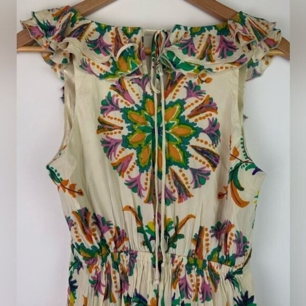 ECI NY Floral Mini Dress Ruffled Neckline Silk Blend Sleeveless Colorful Size 2 - Picture 5 of 11